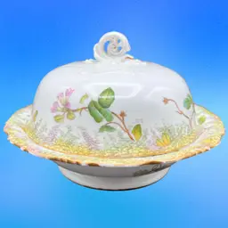 #160A Vintage Cauldron England Floral Porcelain Cheese Dome/Keeper With Matching Under Dish