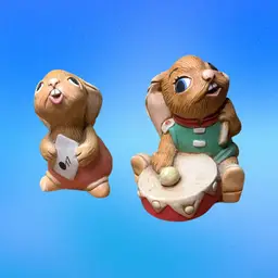 18a. Vintage Pendelfin Rabbits Bongo And Rolly Figurines Bunnies Made in England
