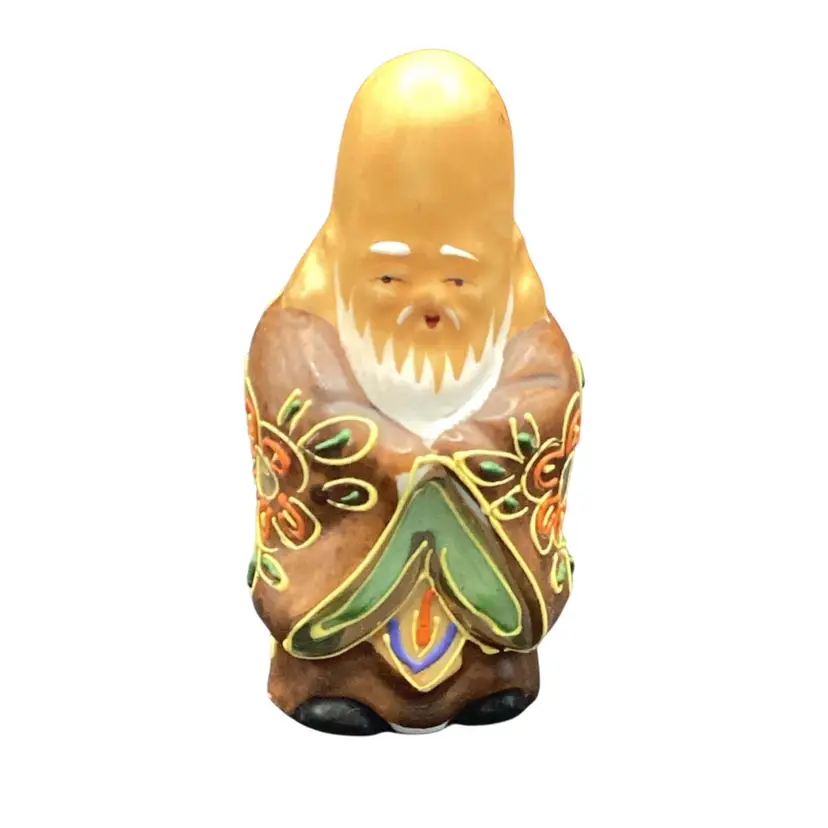 Vintage Gold Trimed Kutani Moriage Lucky God Fukurokujo Wisdom 3.5" EXC