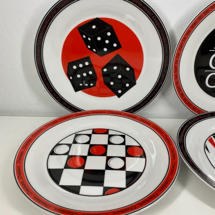 Set/4 GODINGER Classic GAME PLATES 90s Dessert Luncheon Appetizers VTG BARWARE