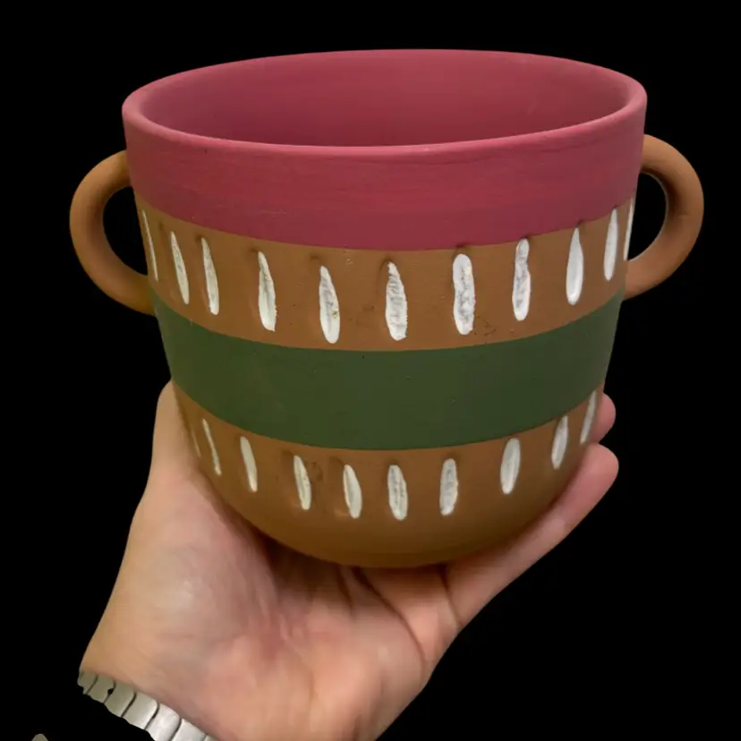 Painted terra cotta pot with handles 4β