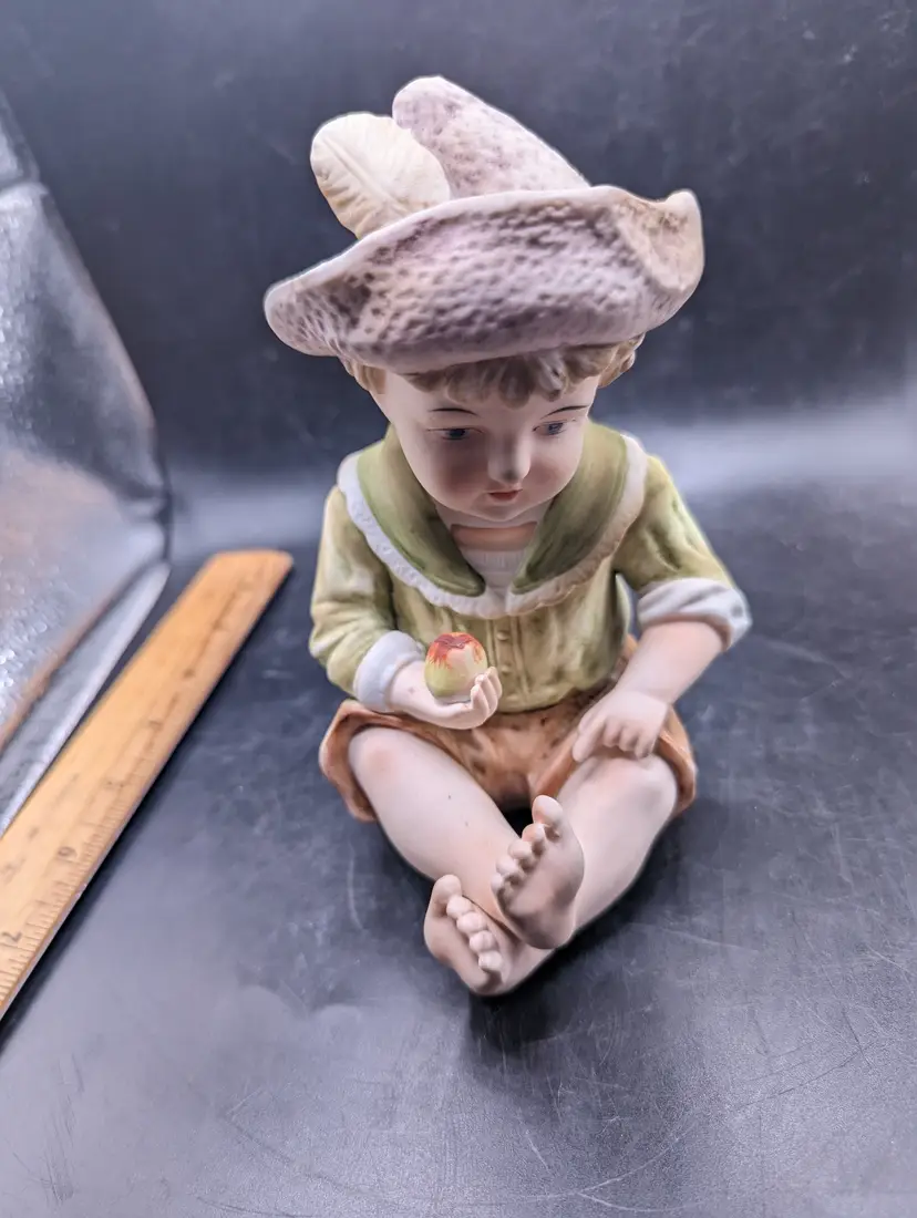 Vtg Piano Baby Bisque Boy Figurine - Possibly Andrea by Sadek 7"