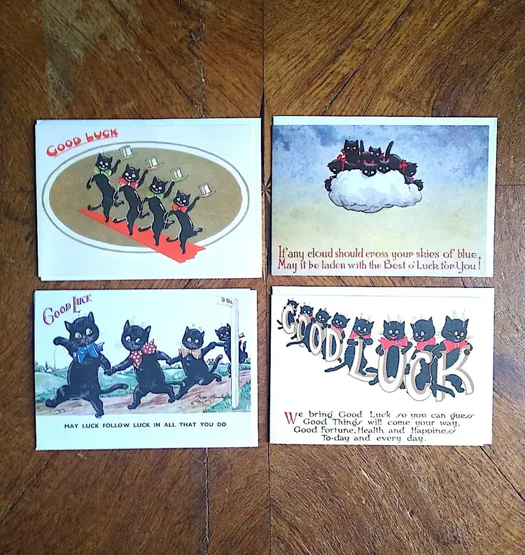 Black Cat Good LuckPack ! 12 x Vintage Cat Design Greeting Card Variety Pack