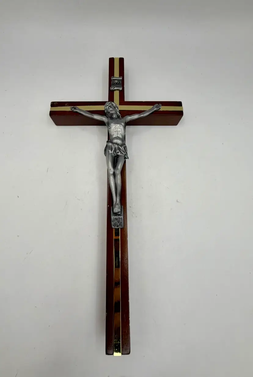 Wood Crucifix Gold Tone 10”