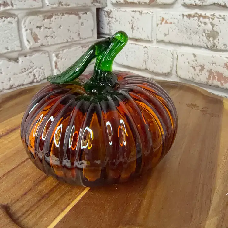 Pumpkin Of A Amber Coloring And A Great Leaf And Glass Decor