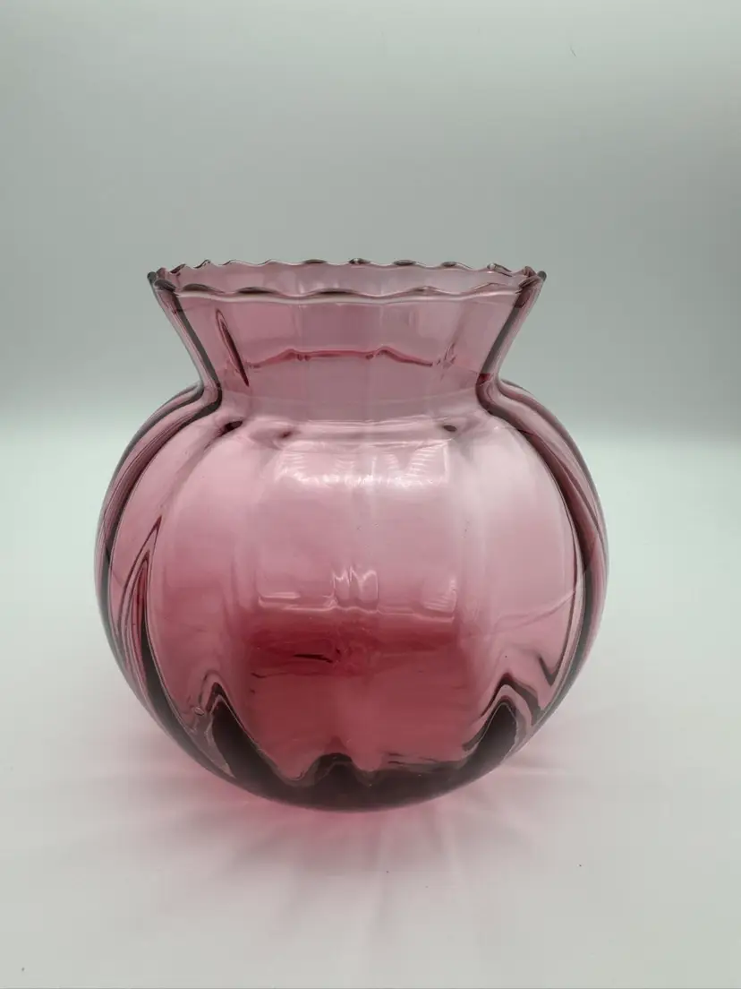 Vintage Pilgrim Glass Cranberry Glass Rose Bowl