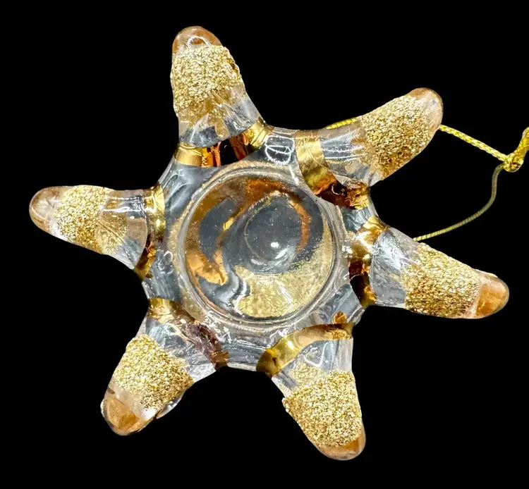 Blown Glass Octopus Ornament Gold Tone Glitter Rhinestone Tentacle Christmas 3”