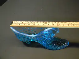 #01 Fenton Cobalt Blue Hobnail Art glass Cat Slipper/Shoe (5" L )
