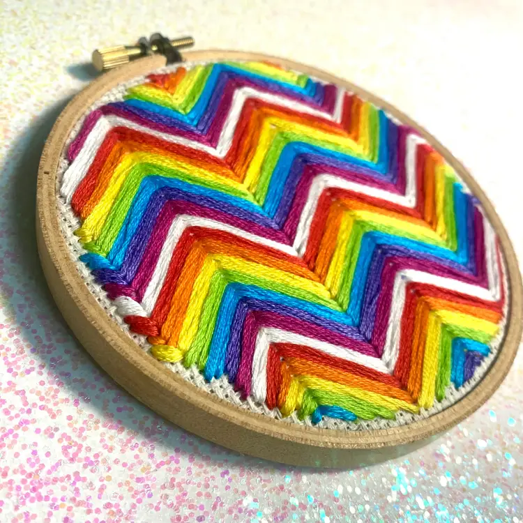 Rainbow Geometric Hand-Embroidery Hoop 4"