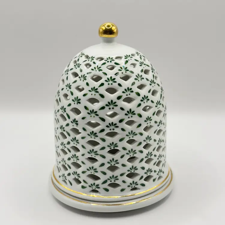 Vintage Fairy Light Lamp Ceramic Lattice Dome with Gold Accents, Elegant Home Decor, By Andrea By Sadek, Made in Philippines