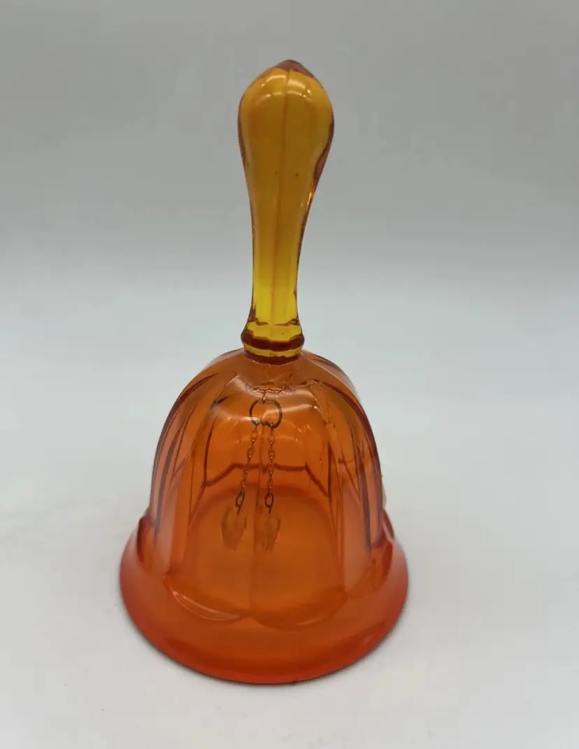 Vintage Viking Glass Bell Red/Orange Amberina Paneled Ribbed Original Sticker