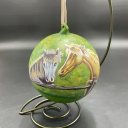 Hand Painted Glass Horses Ornament Large Christmas Southwestern Ranch Farm
