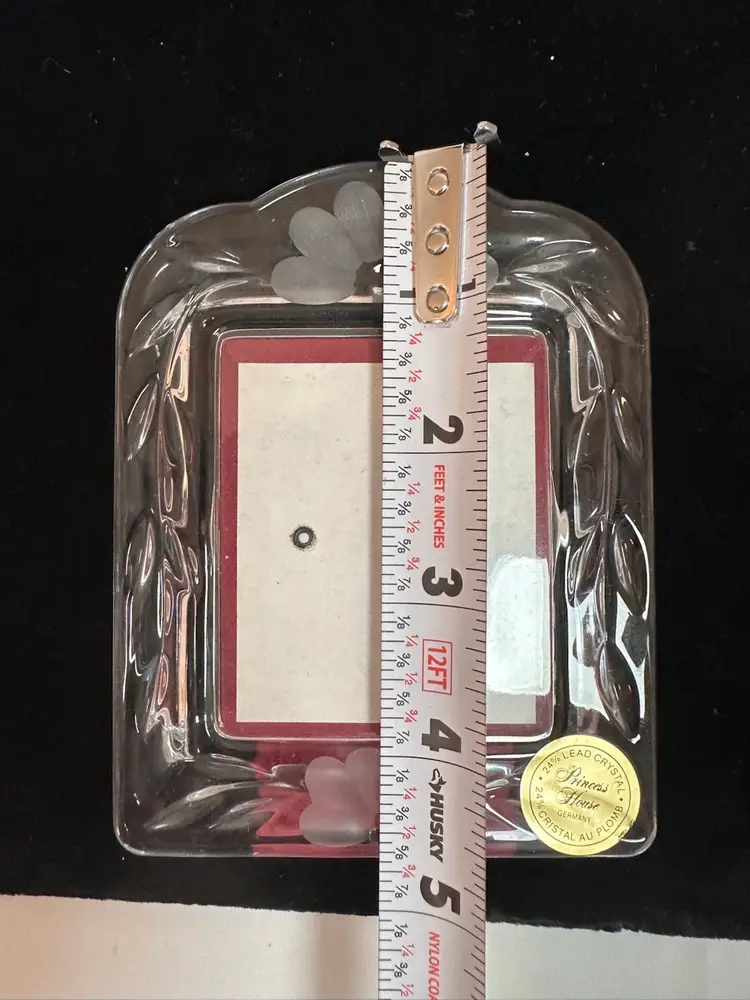 Princess House 24% lead crystal picture frame from the Heritage Romance. Original Label. 4.5 Inches