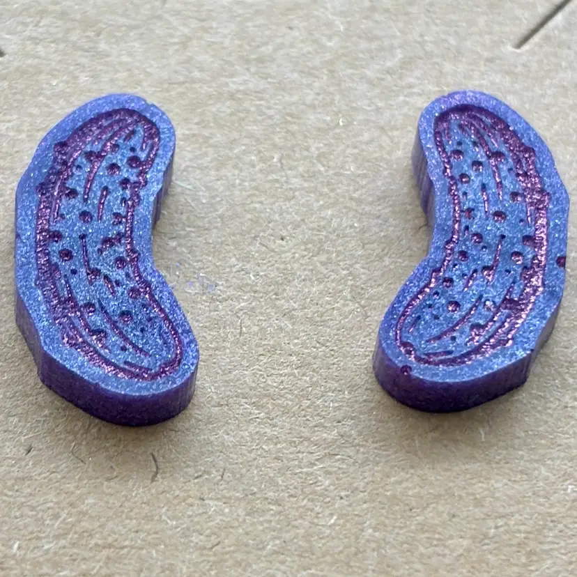 Purple With Pale Pink Shimmery Accent Pickle Stud Earrings
