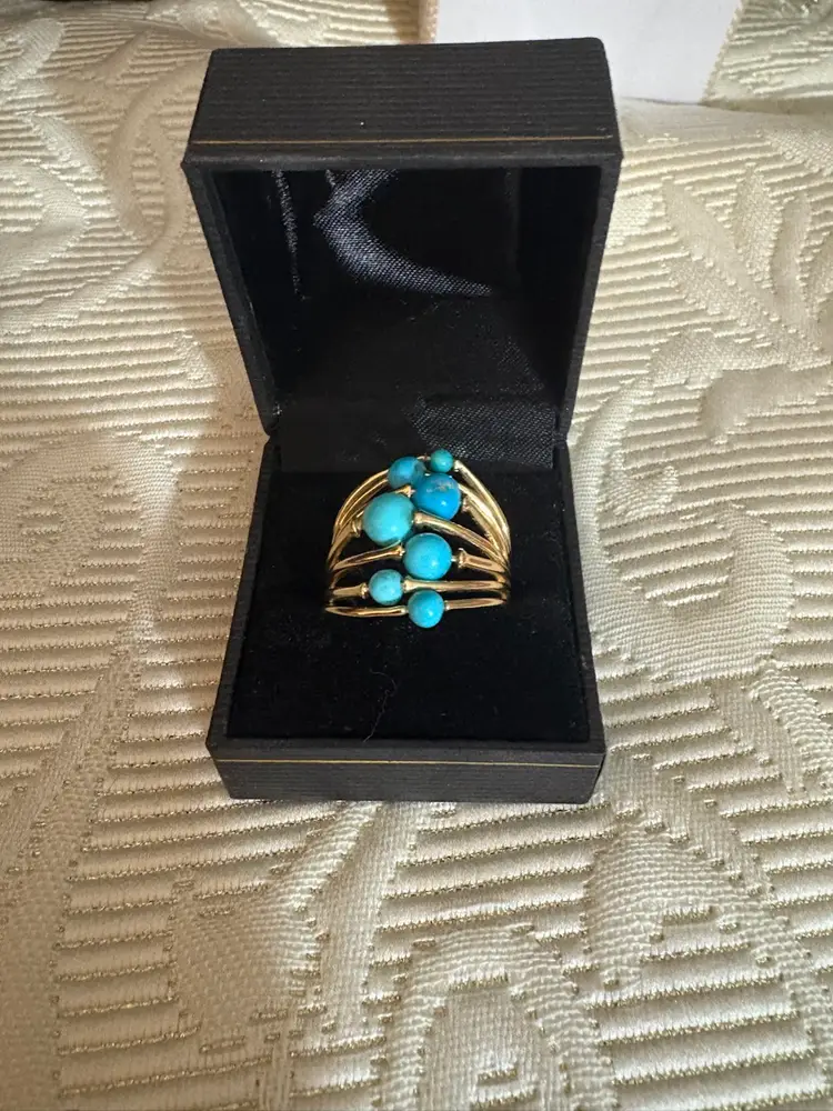 Turquoise & 18K Gold Over Sterling Silver Ring. New In Box. Size 11.
