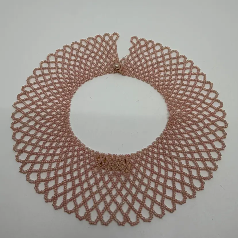 Vintage Baar & Beards 1940s Pink Hand Beaded Collar Necklace Italy 15.5”