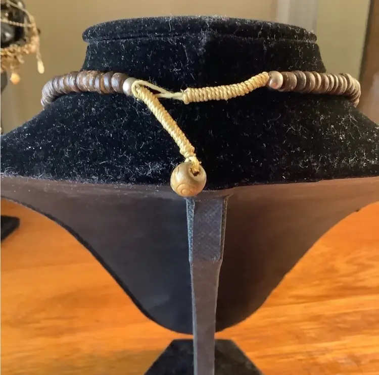 Vintage Wooden Beaded Necklace with Pendant 18”