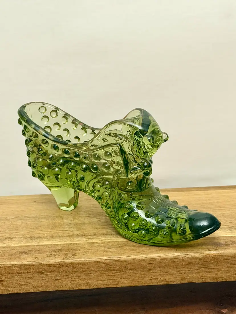 Fenton Olive Green Cathead Hobnail Slipper Shoe