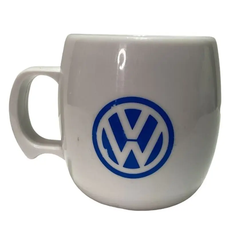 VTG VOLKSWAGEN VW MUG CUP COFFEE 1996 AUTOMOBILE PLASTIC ROUND WHITE 3.5"H USA