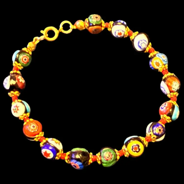 Murano Glass Millefiori Beaded Bracelet 8”