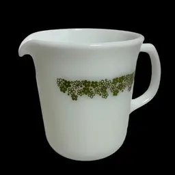 VTG PYREX Spring Blossom Green Milk Glass Creamer. 8oz. Corning NY USA