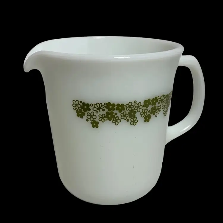 VTG PYREX Spring Blossom Green Milk Glass Creamer. 8oz. Corning NY USA