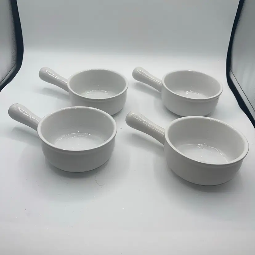Le Tauci French Onion Soup Bowls 15 Ounce Ceramic Set of 4 White Handles Gumbo