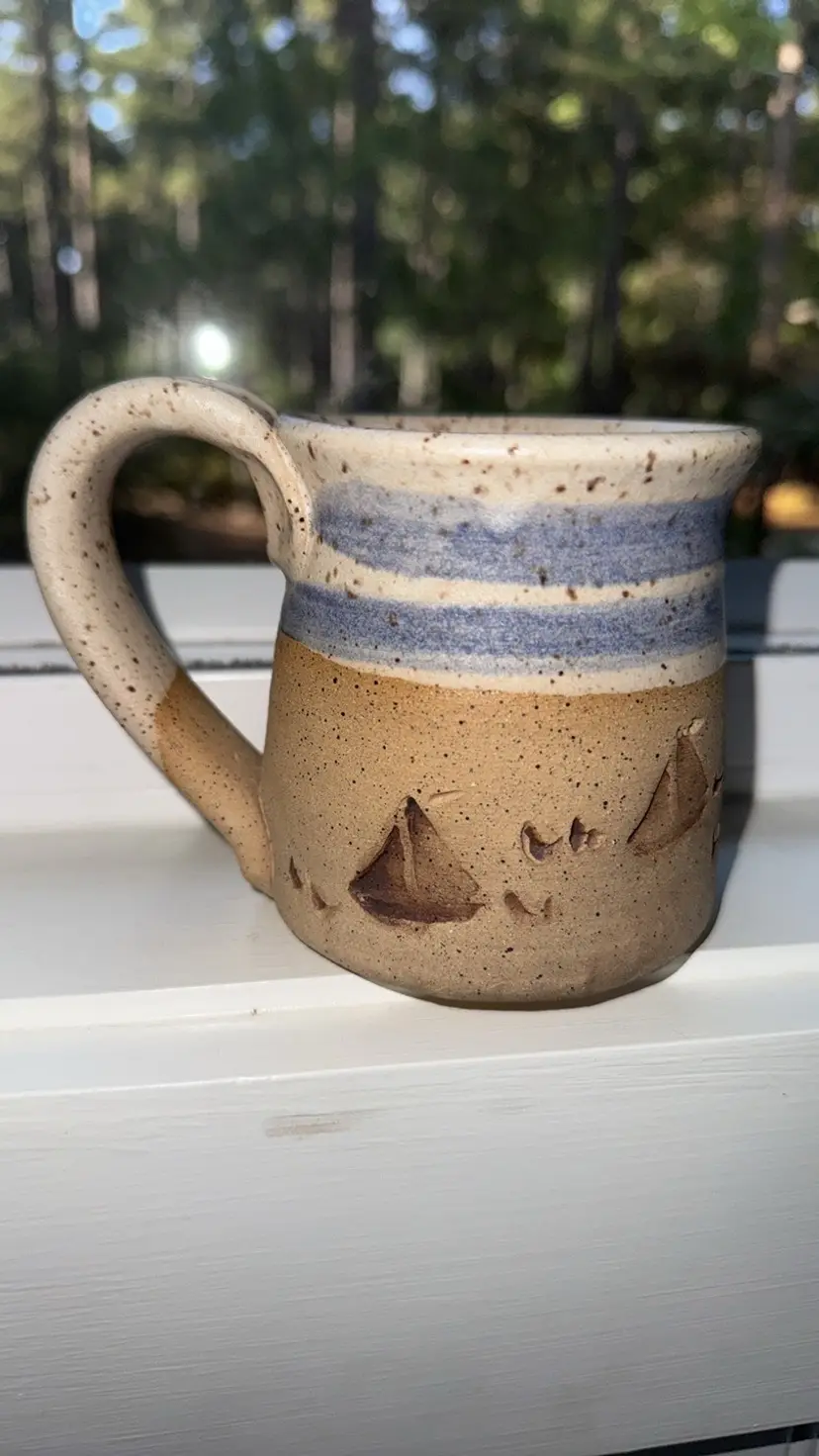 Studio Art Pottery with Sailboat Imprints 3.5” tall