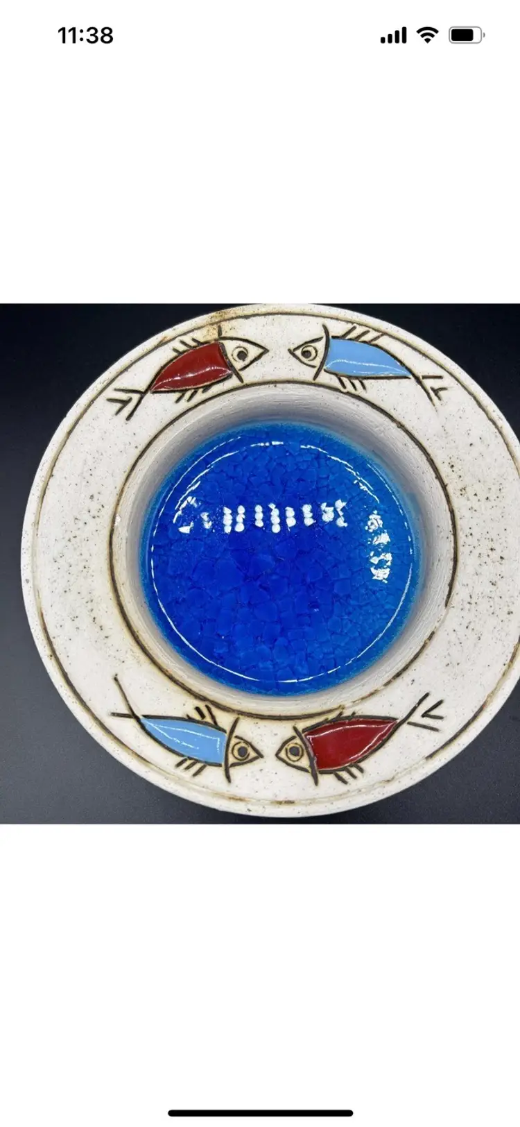 studio art pottery trinket dish fish crackle glass