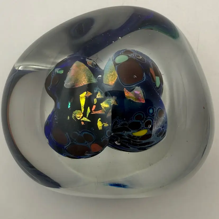 Rollin Karg Studio Art Glass Iridescent Dichroic  Signed Paperweight