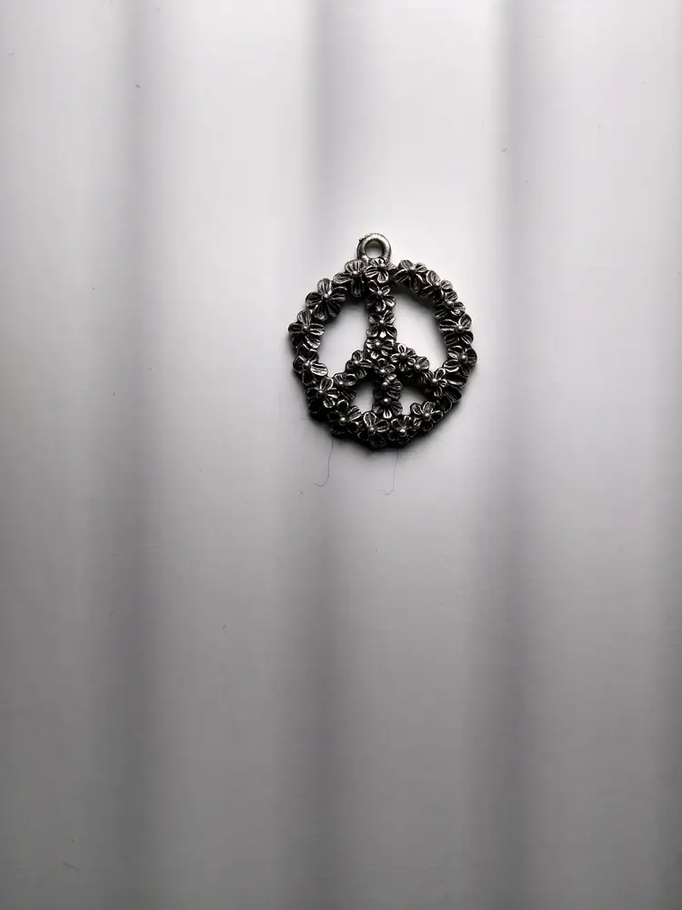 Floral Peace Sign Pendant Charm Silver Tone Fashion Jewelry Hippie Boho Style