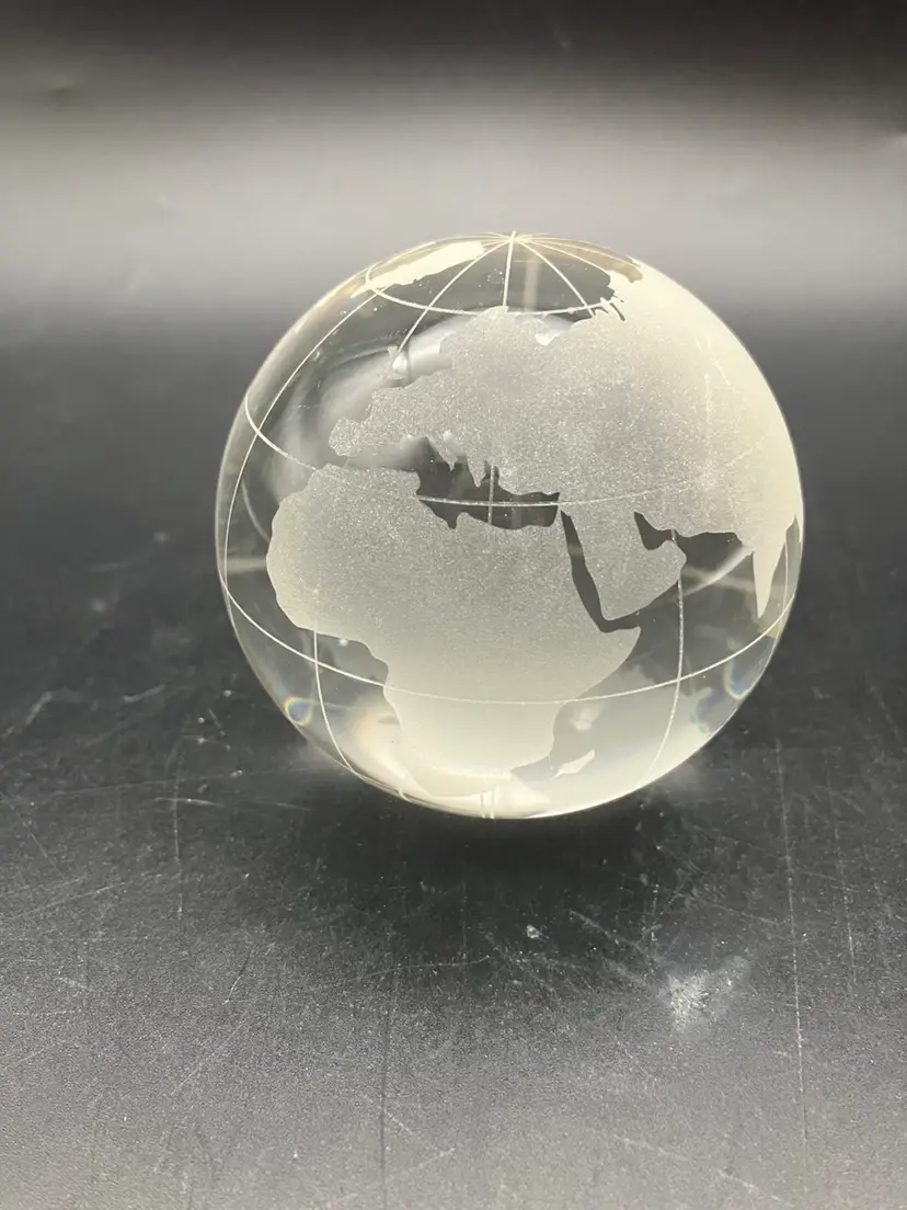 BIN - Clear Art Glass World Paperweight As Is.