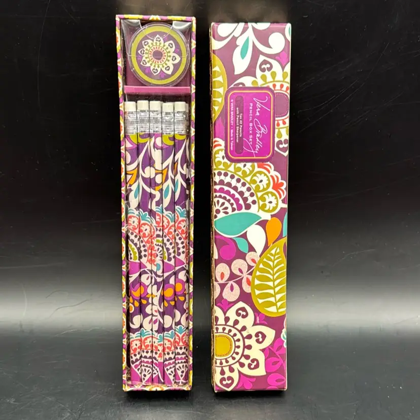 Vera Bradley “Plum Crazy” Pencil Box Set New