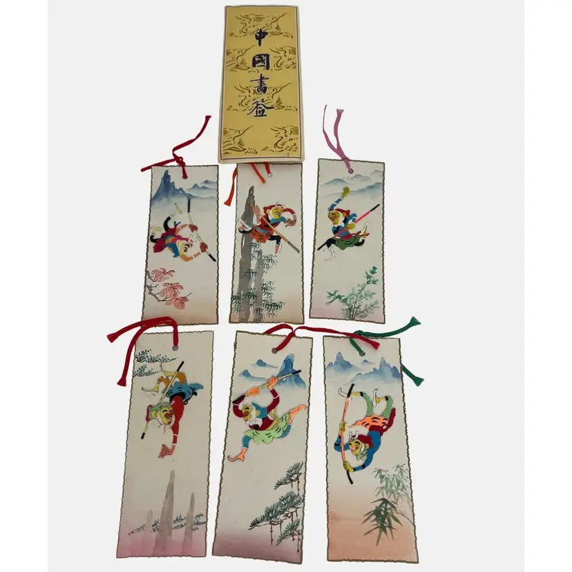 6 Vintage Chinese Acrobats Handmade Bookmarks People's Republic of China 5"