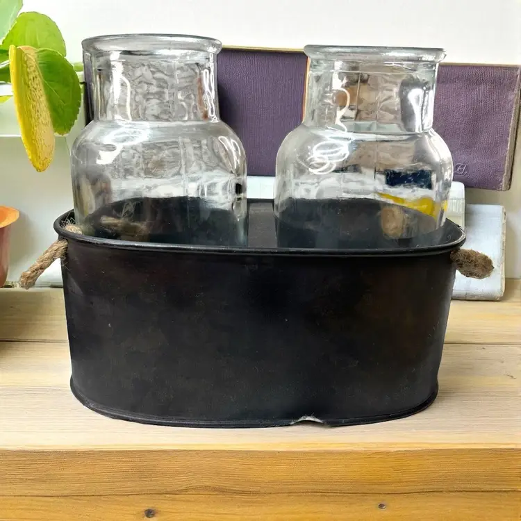 Double Metal Milk Bottle Holder With 2 Bottles 6.25" X 5.5"