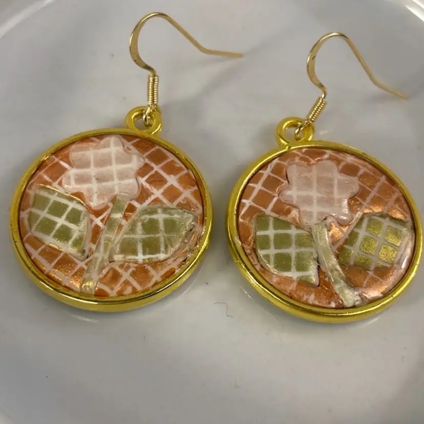 Micro Mosaic Inspired Floral Polymer Clay Earrings Gold Filled Fish Hook Handmade