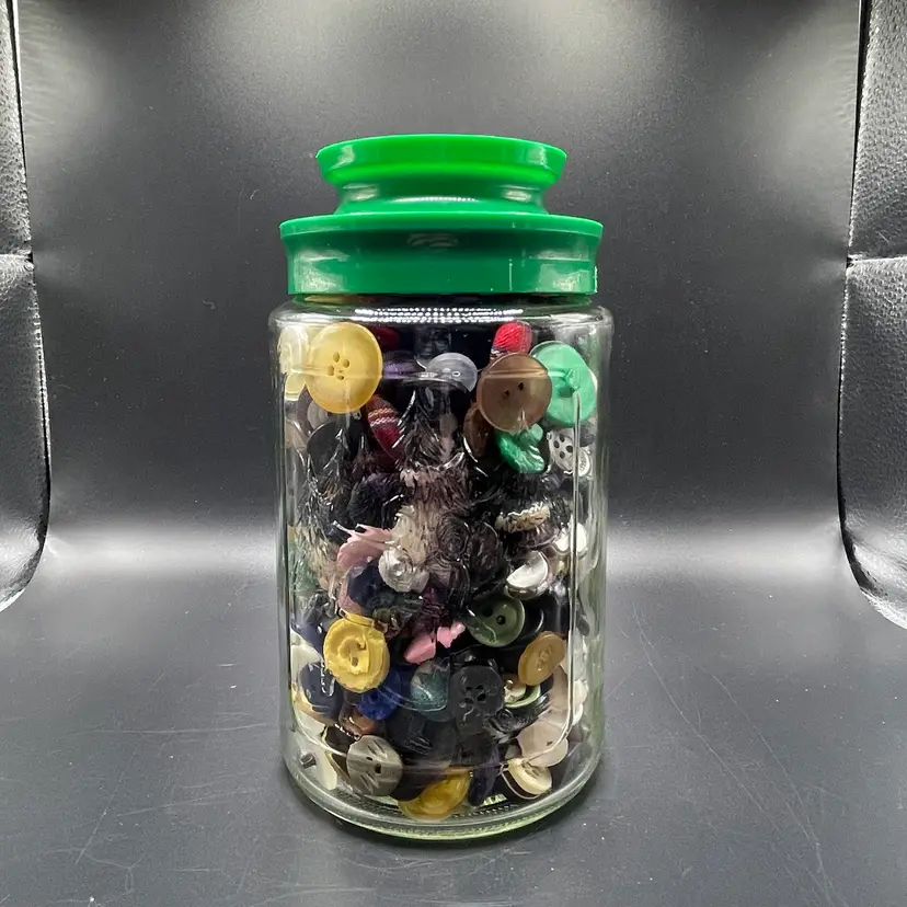 Anchor Hocking Winter Glass Jar of Vintage Buttons Craft Sewing Supplies