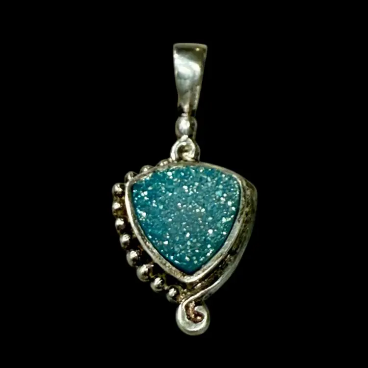 Designer Sajen Sterling Silver Blue Druzy Quartz Pendant 1.17”, 2.5g