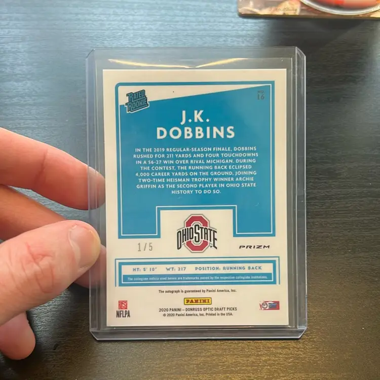 Jk Dobbins 2020 Panini Donruss Optic Rookie Auto Green Refractor /5