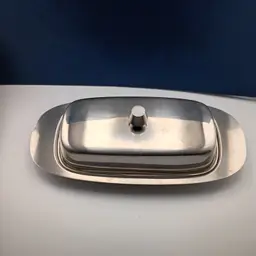 MCM Oneida stainless steel and glass butter dish