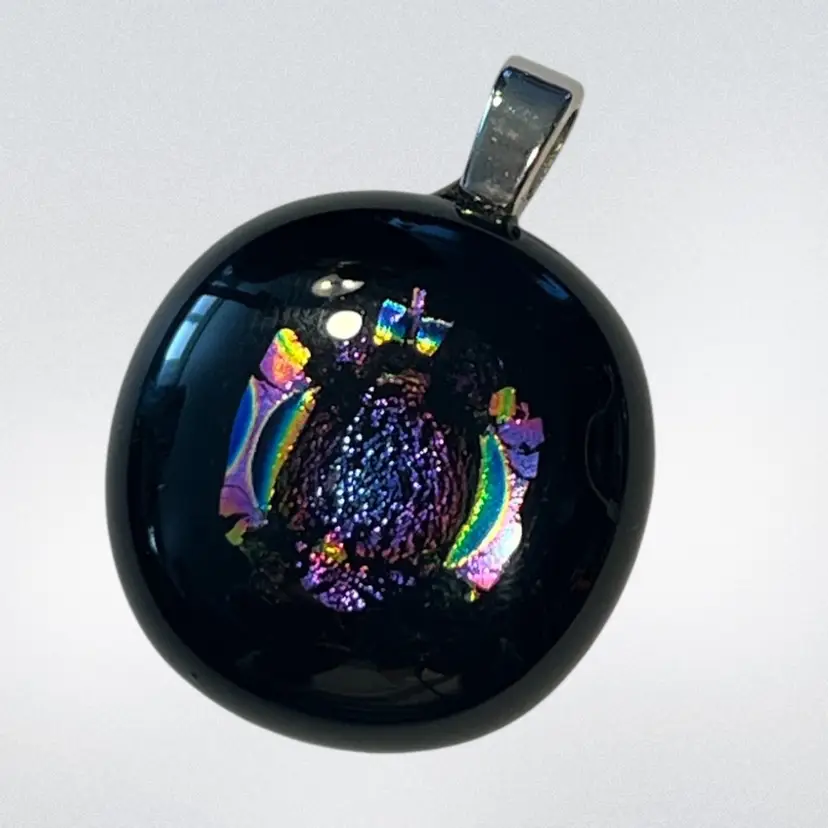 Black Dichroic Glass Pendant | 1”