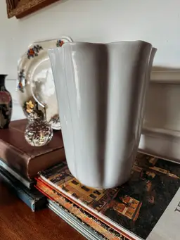 Unmarked Vintage Ceramic Vase with Scalloped Rim