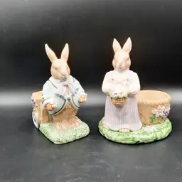 Avon Springtime Collection Bunny Rabbit Easter Egg/Candle Holders Set of 2