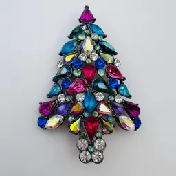 Avon Gorgeous Christmas Tree AB Brooch W/ Awesome Glow! 3”