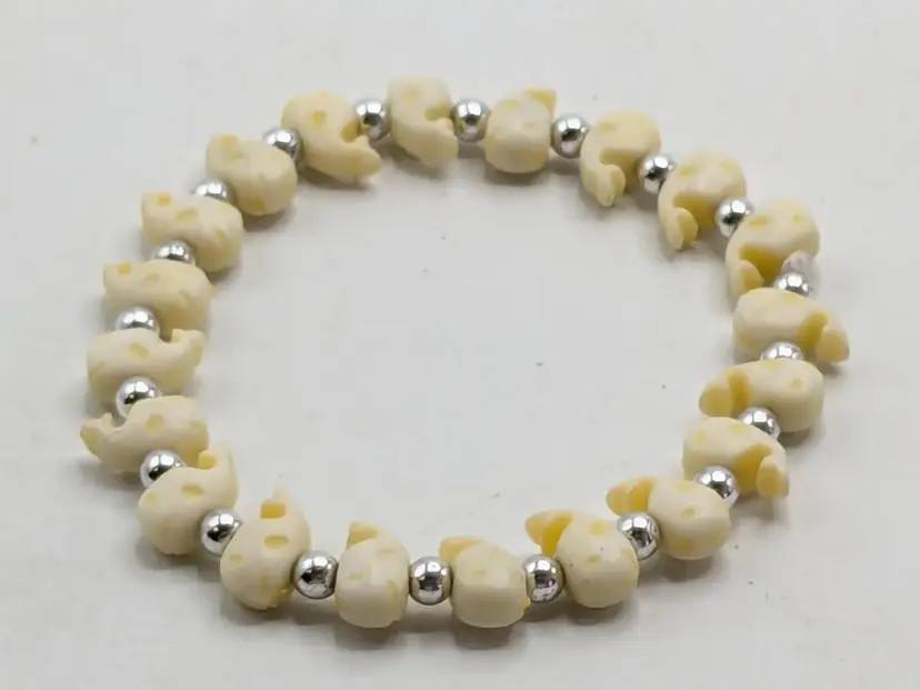 Whale Bead Stretch Bracelet White Silver Tone Ocean Jewelry