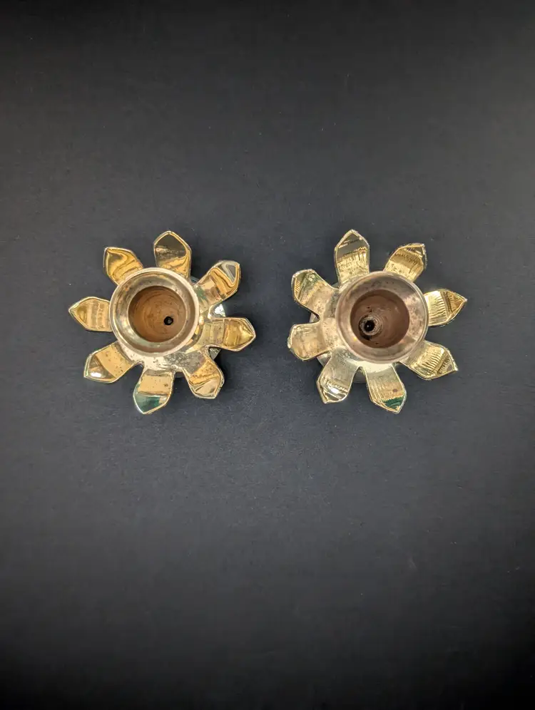 Pair of Vintage Brass Flower Shaped Candle Holders