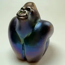 Vintage Orient & Flume Green Iridescent Glass Gorilla Figurine Signed Numbered
