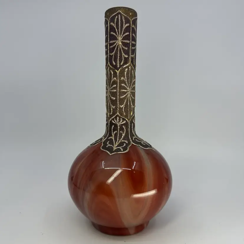 Antique Carnell Vase 1880s Loetz Marmorierte Series With Coralene Ornamentation Around The Neck ✨Glows