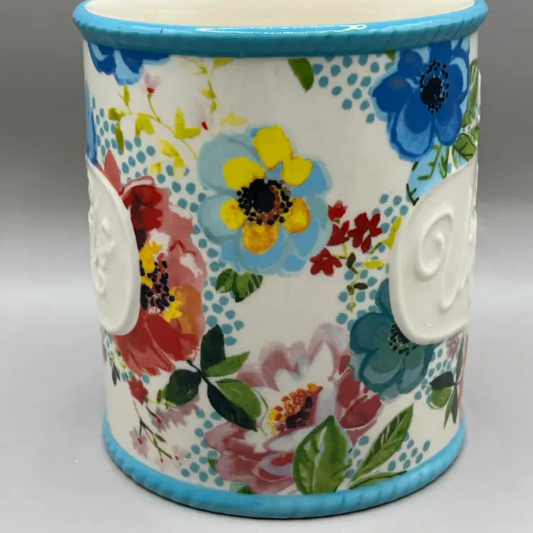 Pioneer Woman Stoneware Utensil Canister Floral 2018 5.5”