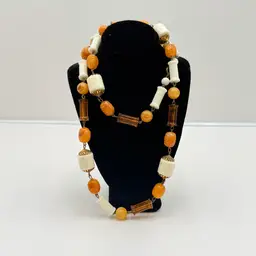 Vintage Ivory And Butterscotch Acrylic And Lucite Beaded Necklace